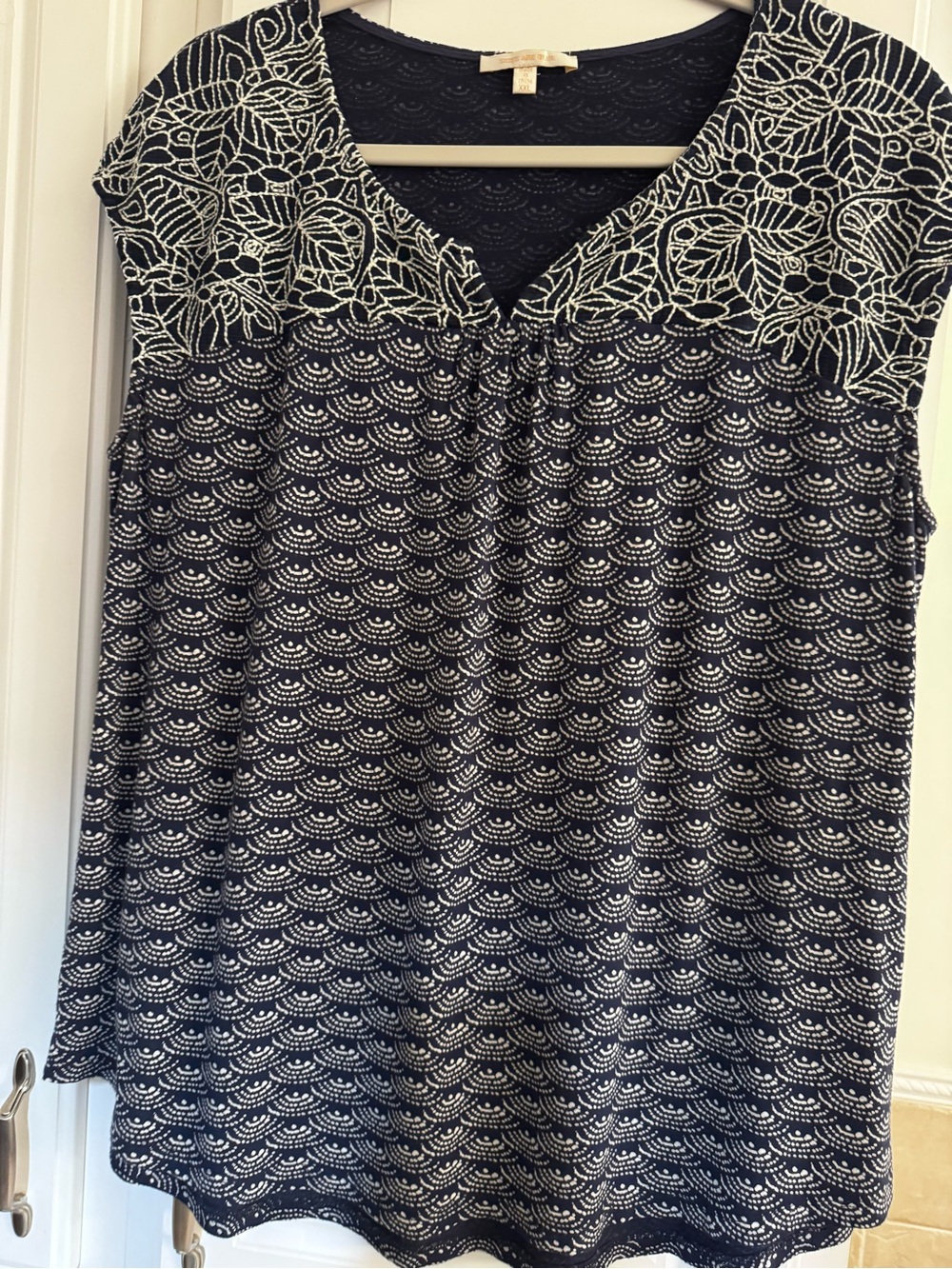 Skies Are Blue Navy and White Sleeveless Tunic with Embroidered Yoke